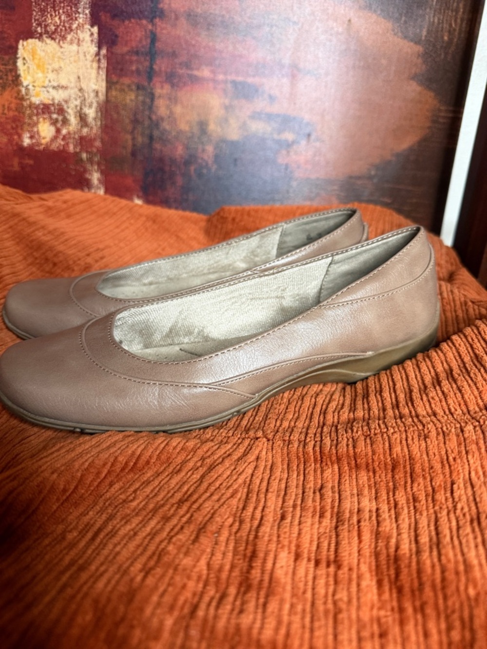 Life Stride Taupe Leather Slip-On Ballet Flats